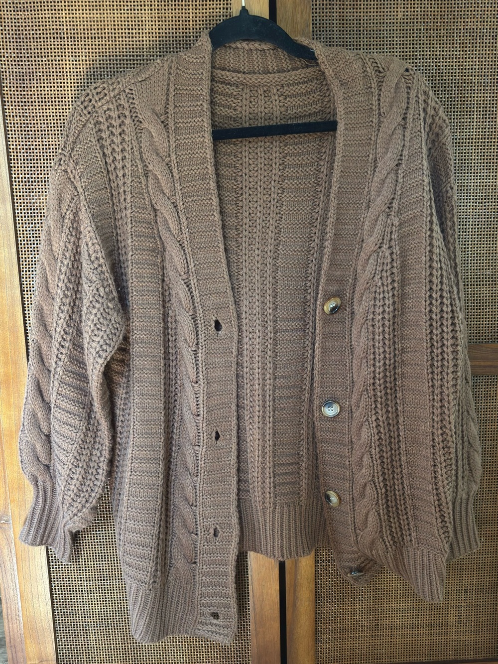 SHEIN Chunky Cable Knit Cardigan - Camel Brown